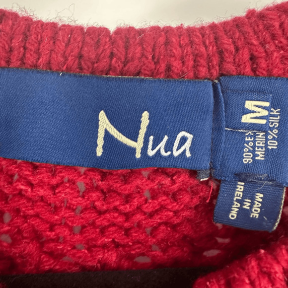 Nua Womens M Cardigan Sweater Merino Wool Silk Bubble Knit Red Ireland Fairy - Picture 4 of 13